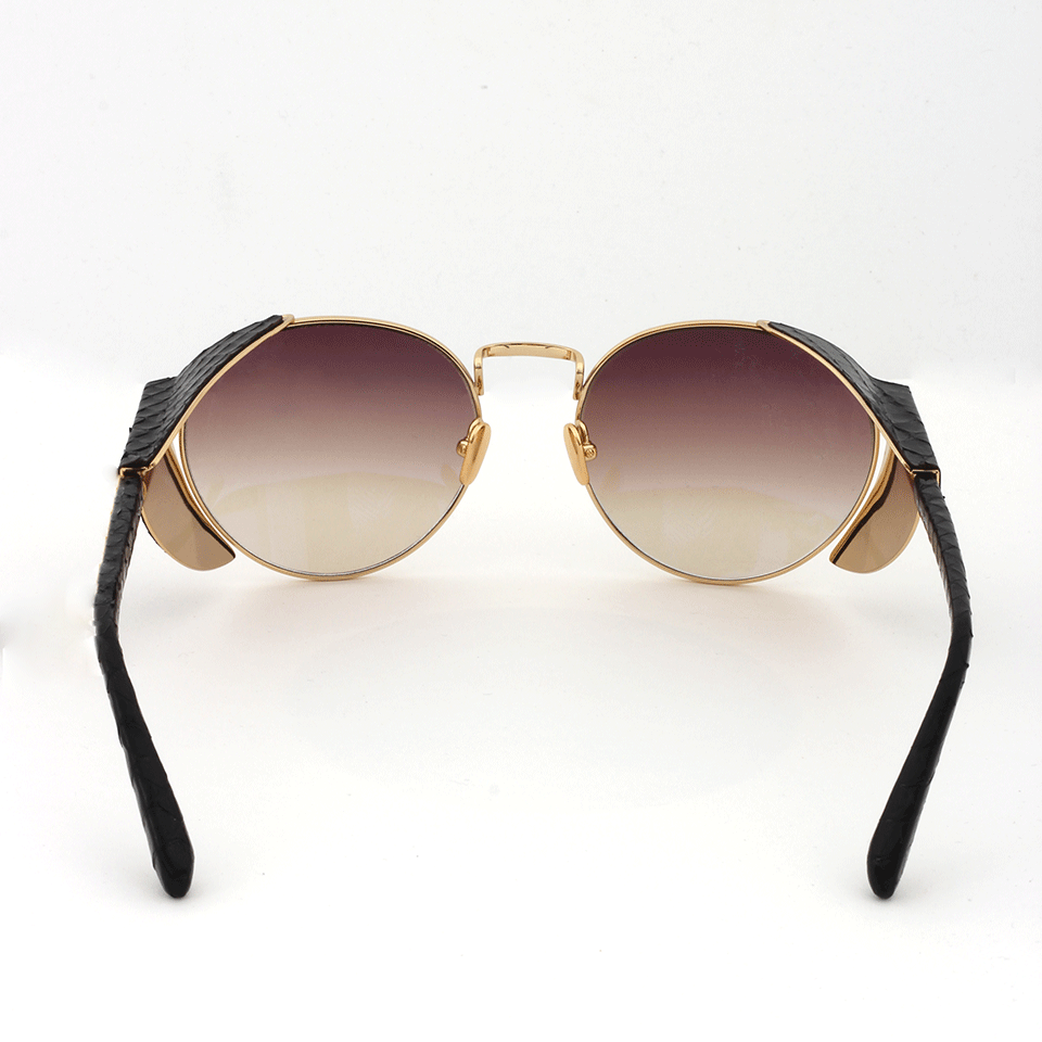 LINDA FARROW-Gold Snakeskin Sunglasses-BLACK