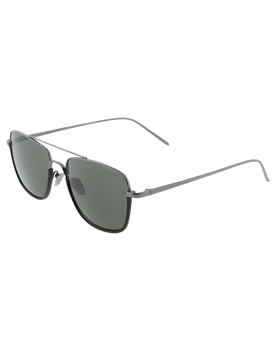 LINDA FARROW-Aviator Black Leather Sunglasses-BLCK/GREY