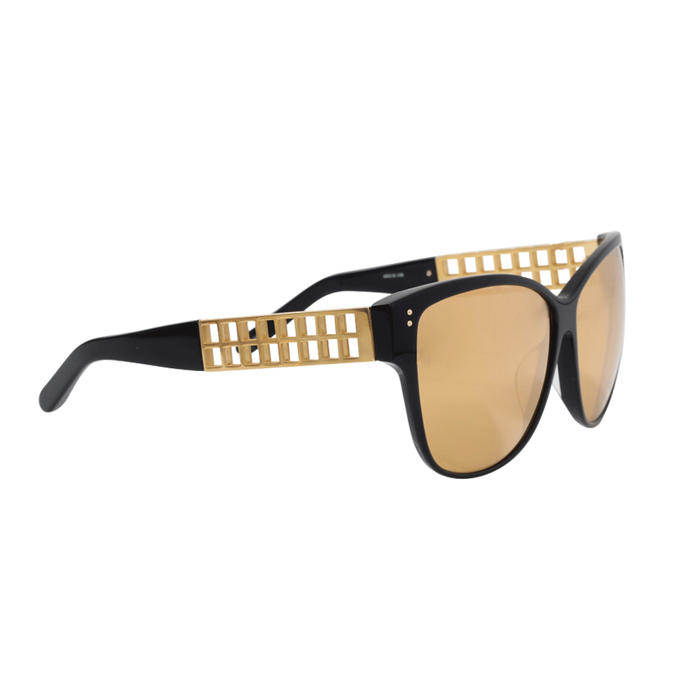 LINDA FARROW-Black Cage Sunglasses-BLK/GLD