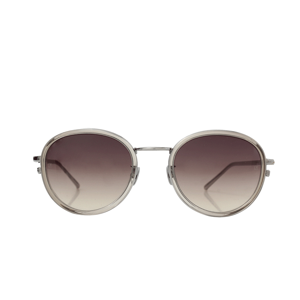 LINDA FARROW-White Gold Oval Sunglasses-WHT/GLD