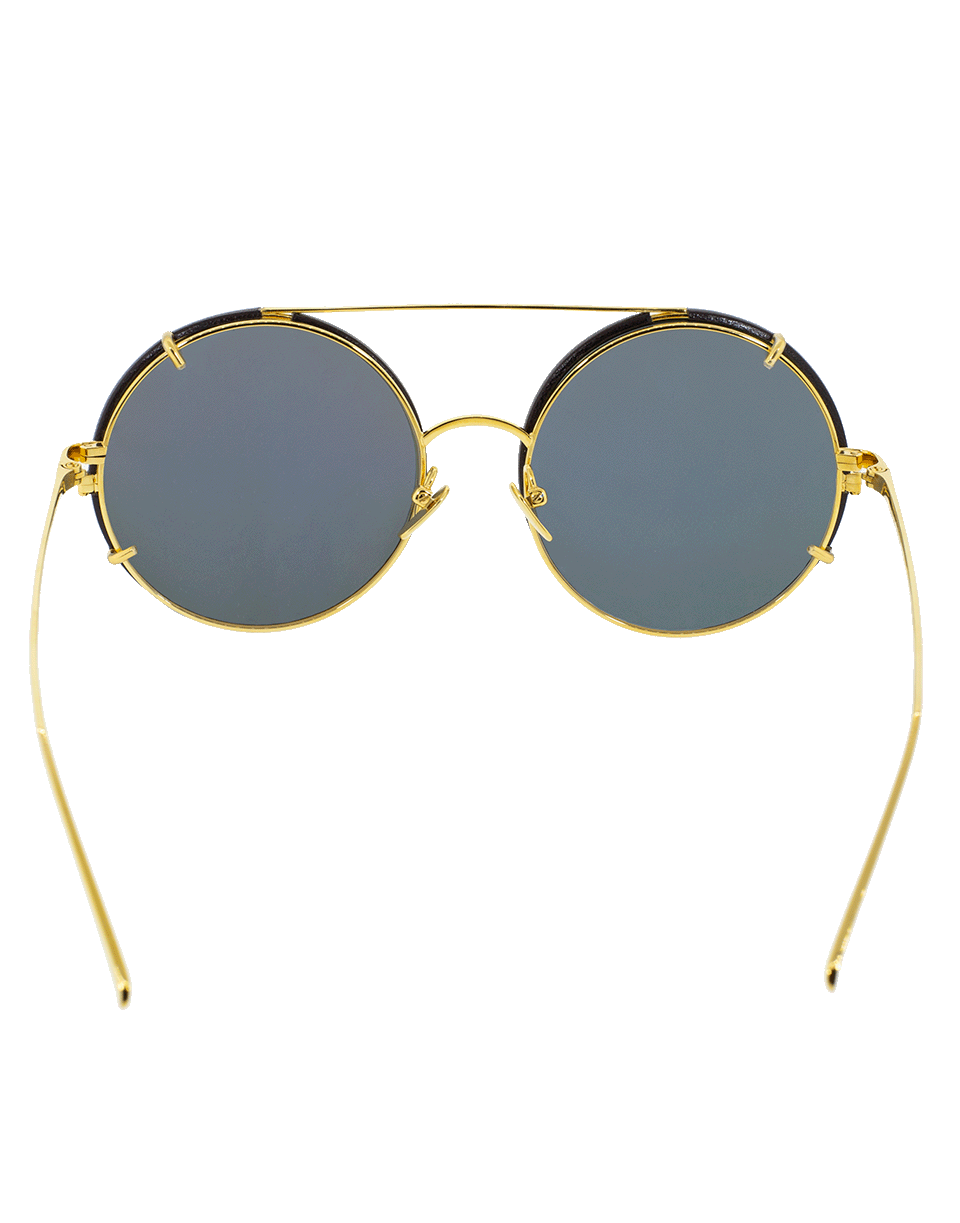 LINDA FARROW-Round Brown Leather Sunglasses-YLLWGLD
