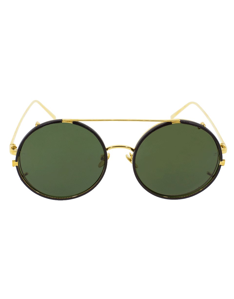 LINDA FARROW-Round Brown Leather Sunglasses-YLLWGLD