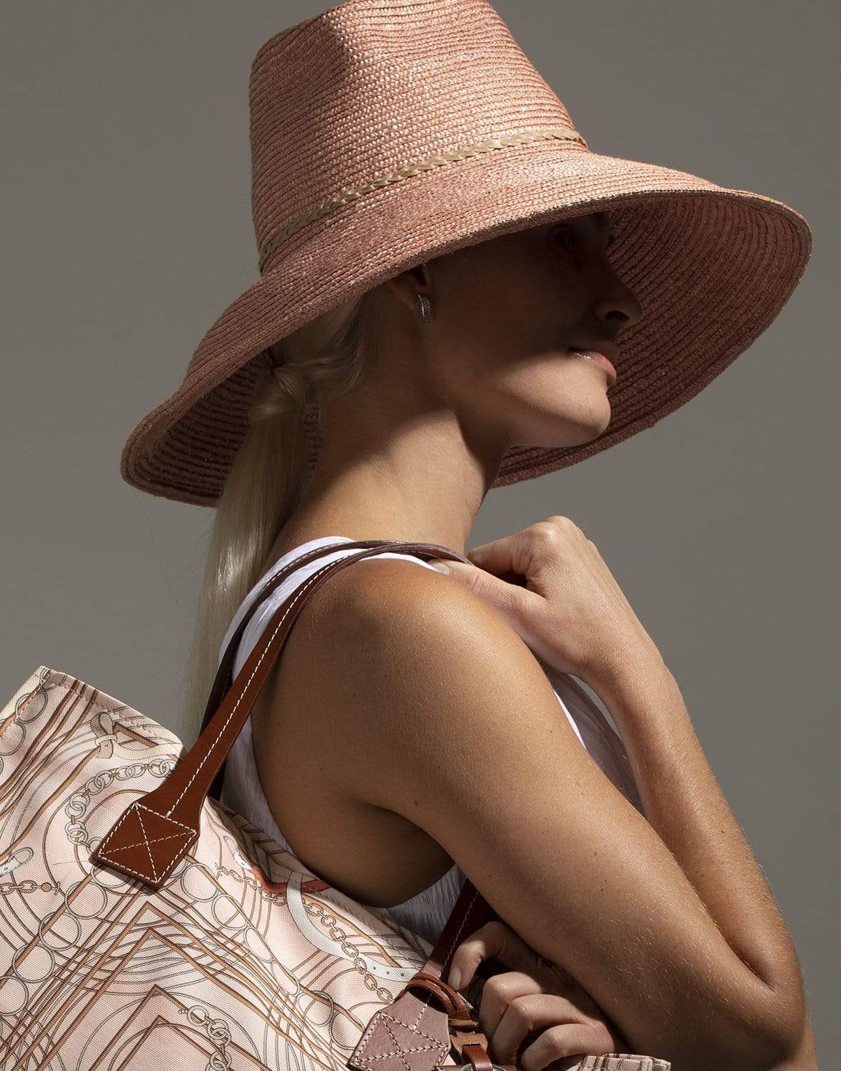 LISA BATTAGLIA-Pink High Brim Straw Hat-