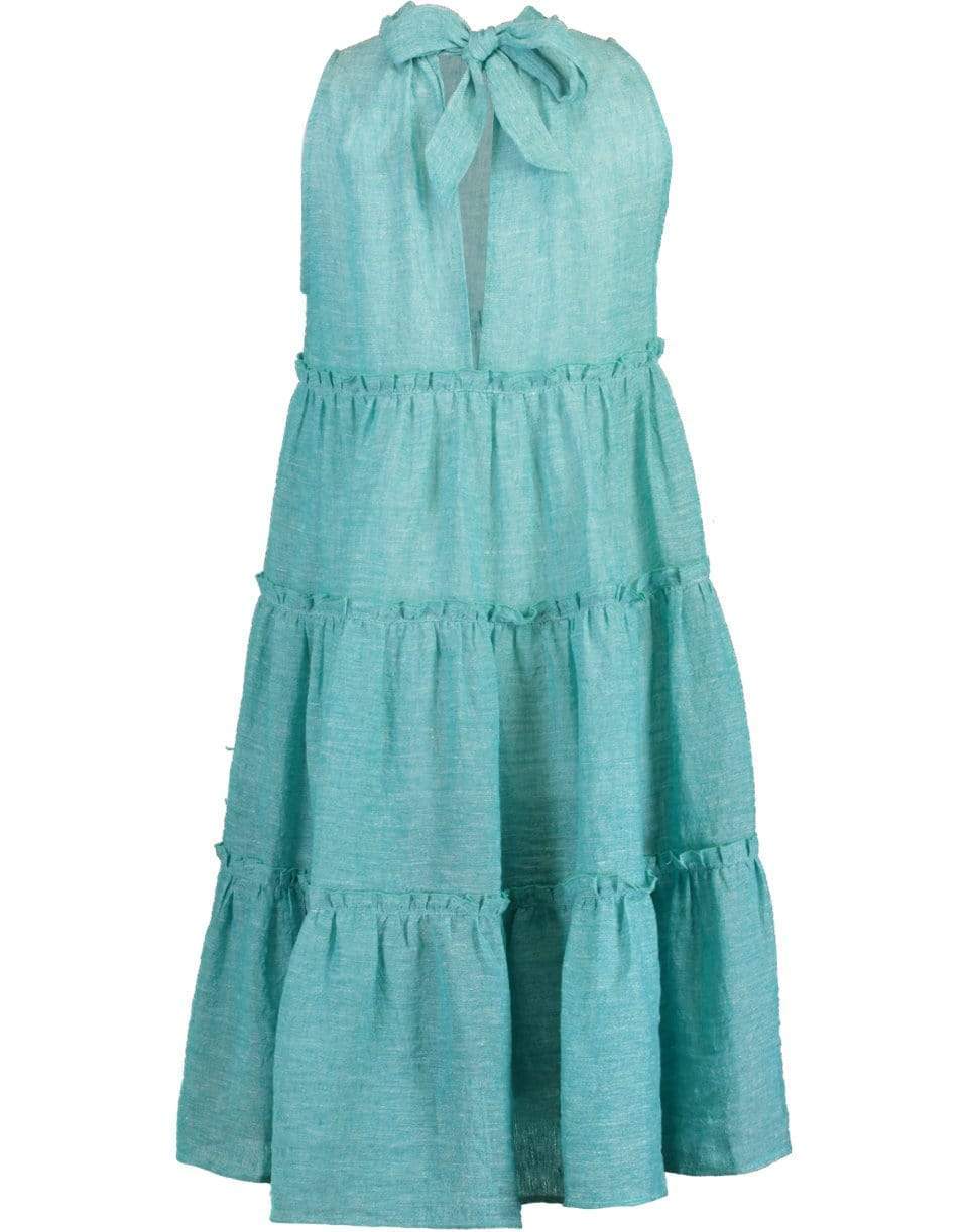 LISA MARIE FERNANDEZ-Turquoise Erica Ruffle Midi Dress-