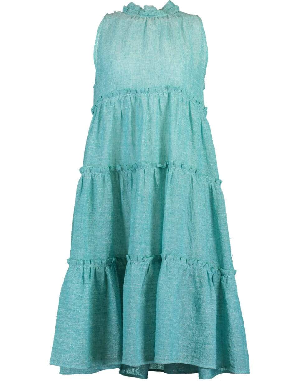 LISA MARIE FERNANDEZ-Turquoise Erica Ruffle Midi Dress-