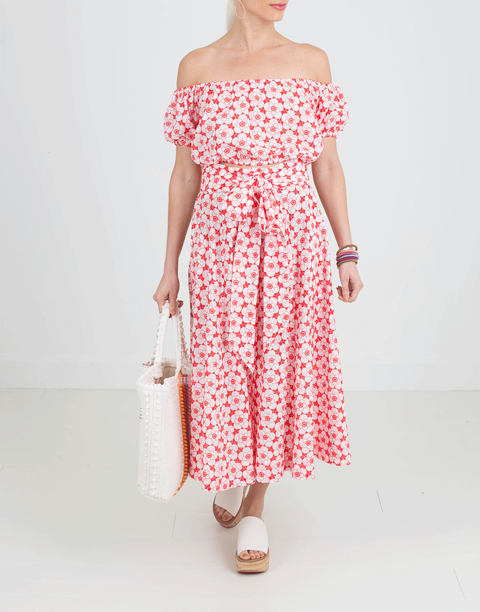 LISA MARIE FERNANDEZ-Tomato And Cream Eyelet Skirt-