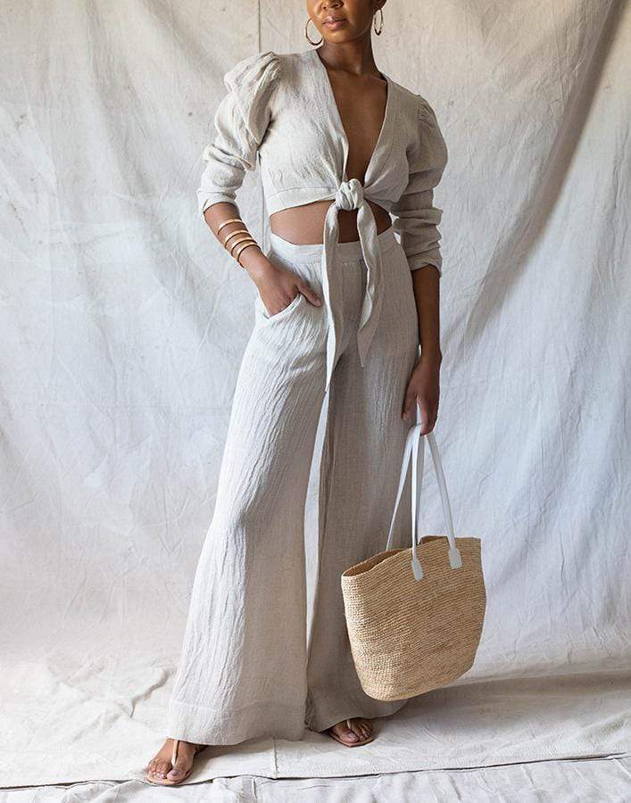 LISA MARIE FERNANDEZ-Linen Tie Blouse-