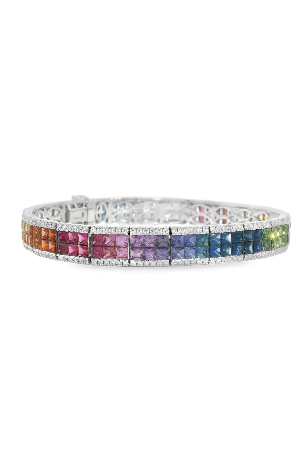 Rainbow Sapphire Double Row Bracelet-WHITE GOLD-JEWELRYFINE JEWELBRACELET O-LISA NIK
