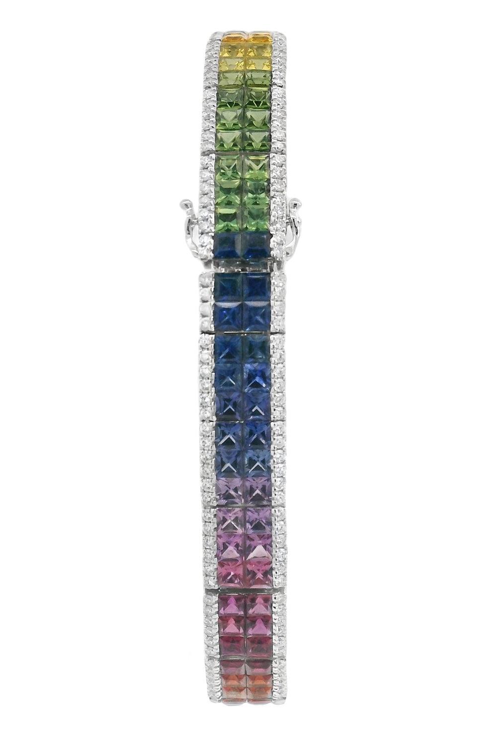 Rainbow Sapphire Double Row Bracelet-WHITE GOLD-JEWELRYFINE JEWELBRACELET O-LISA NIK