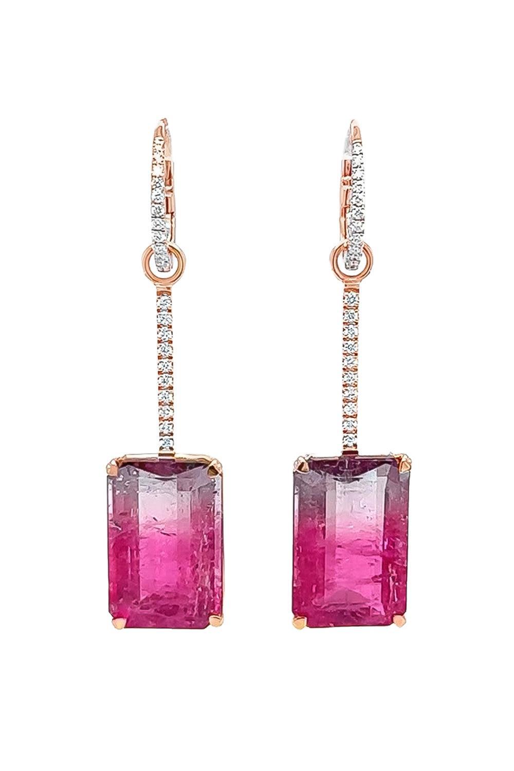 Watermelon Tourmaline Diamond Drop Earrings-ROSE GOLD-JEWELRYFINE JEWELEARRING-LISA NIK