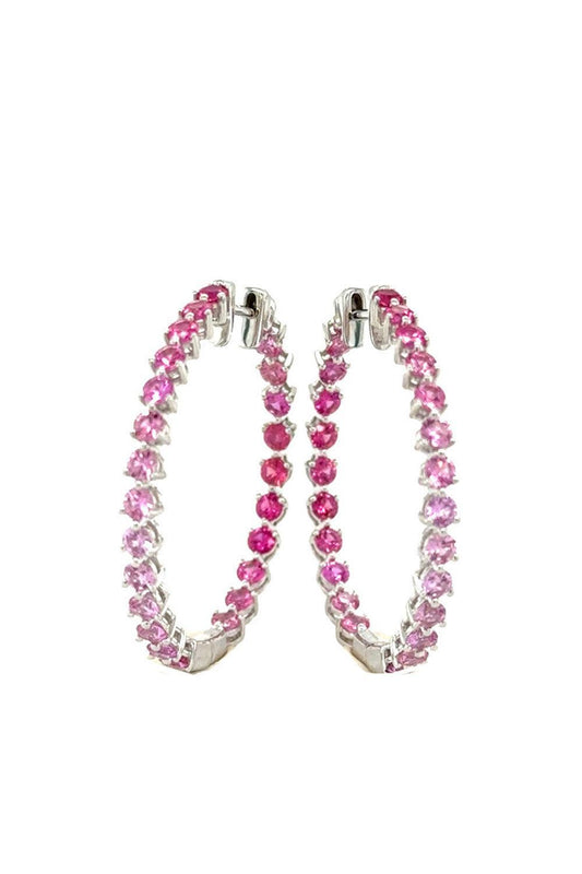 Pink Sapphire Graduated Hoop Earrings-WHITE GOLD-JEWELRYFINE JEWELEARRING-LISA NIK