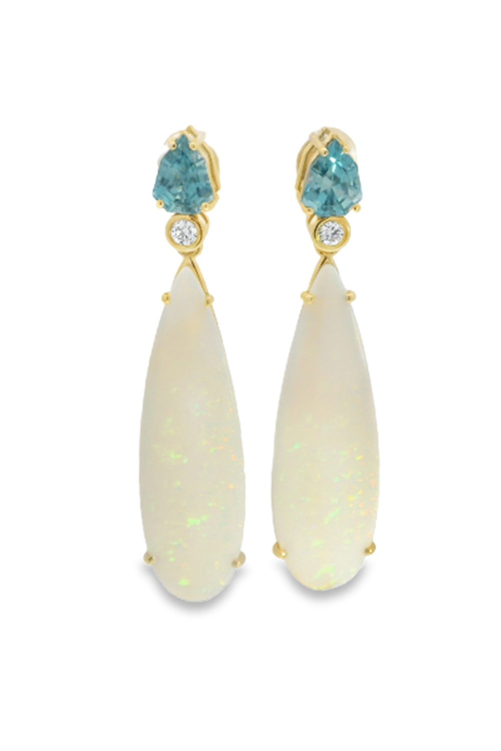 Brazilian Opal Blue Zircon Drop Earrings-YELLOW GOLD-JEWELRYFINE JEWELEARRING-LISA NIK