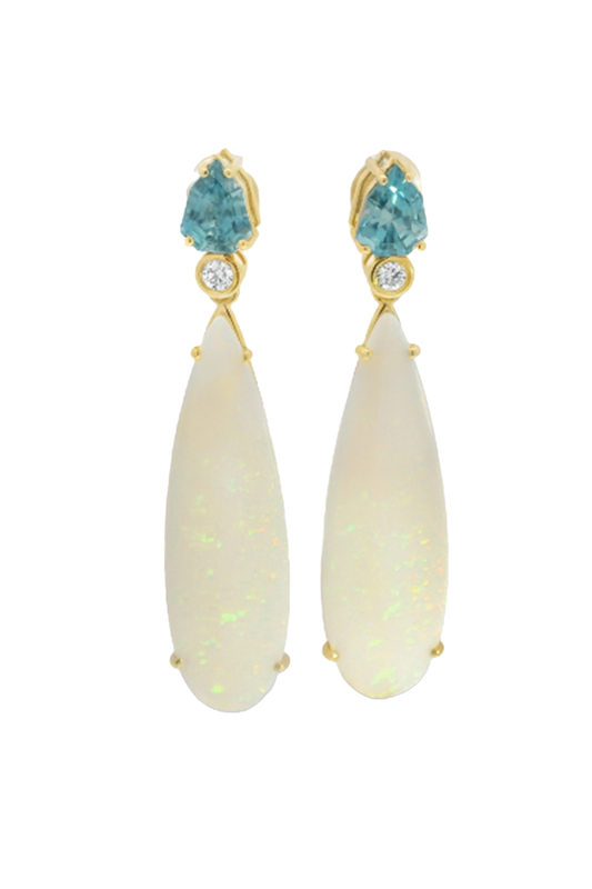 Brazilian Opal Blue Zircon Drop Earrings-YELLOW GOLD-JEWELRYFINE JEWELEARRING-LISA NIK