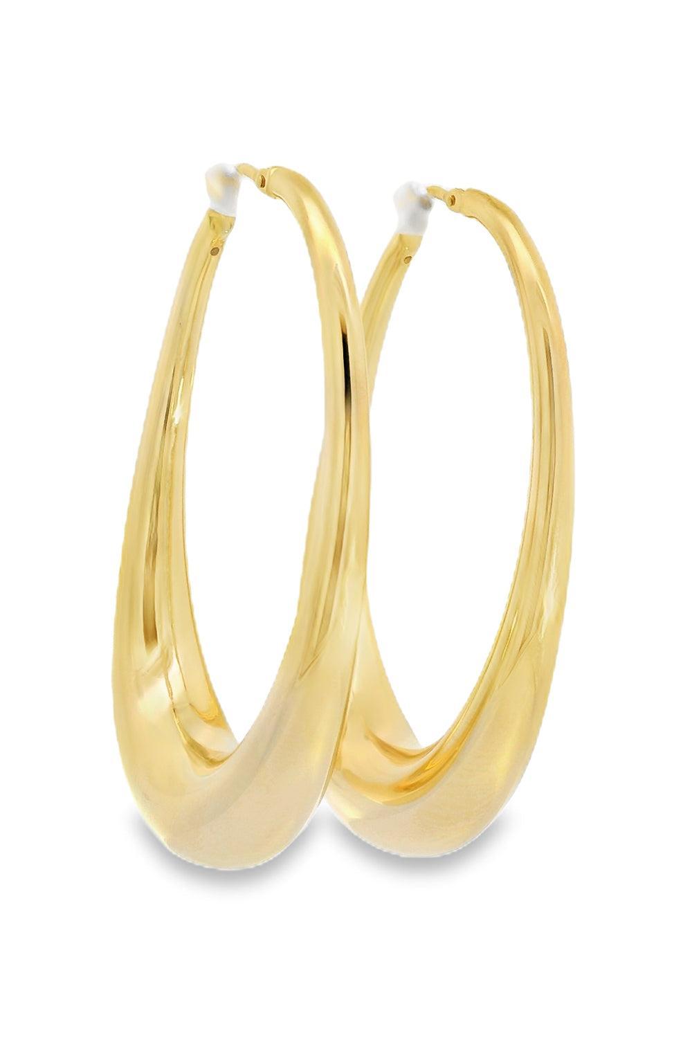 Elongated Oval Hoop Earrings-YELLOW GOLD-JEWELRYFINE JEWELEARRING-LISA NIK