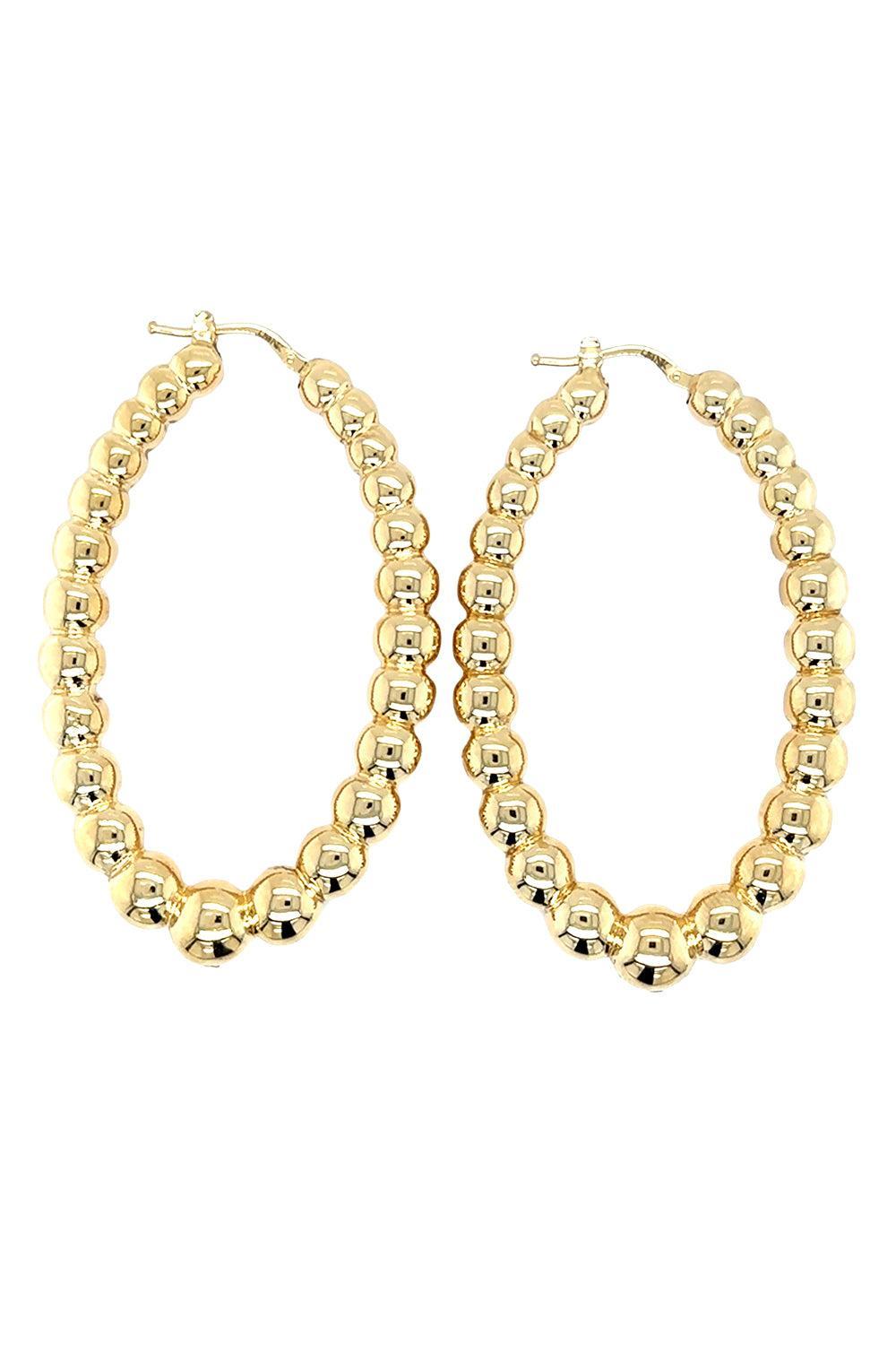 Golden Dreams Collection Beaded Oval Hoop Earrings-YELLOW GOLD-JEWELRYFINE JEWELEARRING-LISA NIK