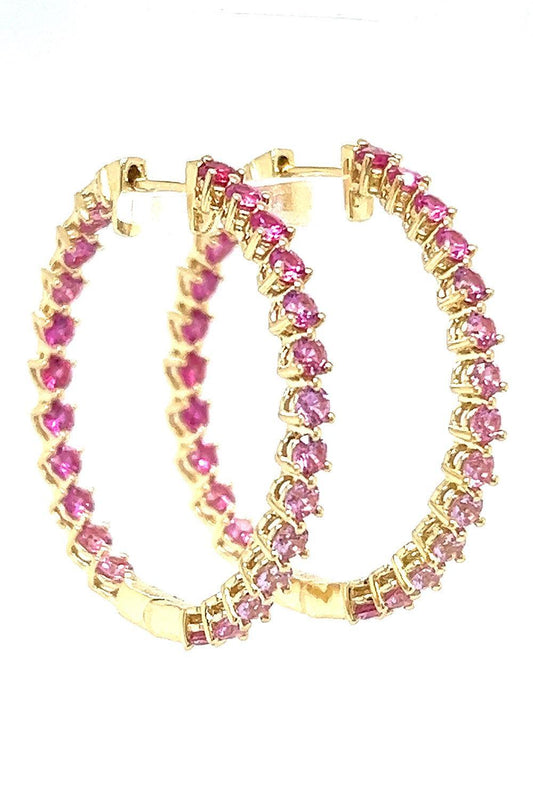Pink Sapphire Rainbow Collection Hoop Earrings-YELLOW GOLD-JEWELRYFINE JEWELEARRING-LISA NIK