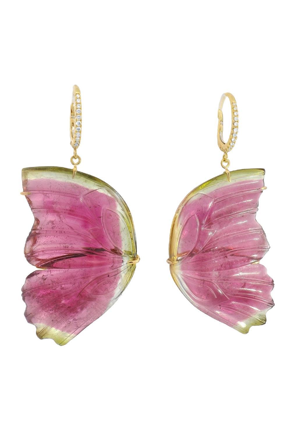 Watermelon Tourmaline Butterfly Drop Earrings-YELLOW GOLD-JEWELRYFINE JEWELEARRING-LISA NIK