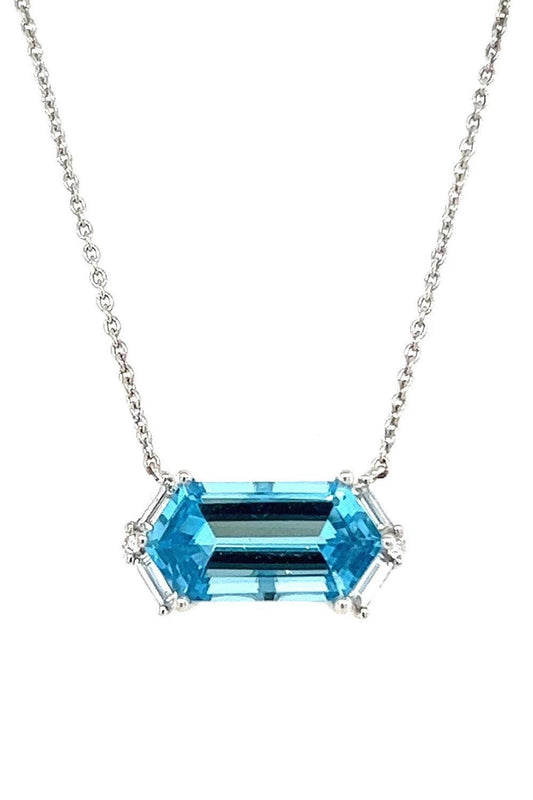Diamond Blue Topaz Elongated Hexagon Necklace-WHITE GOLD-JEWELRYFINE JEWELNECKLACE O-LISA NIK