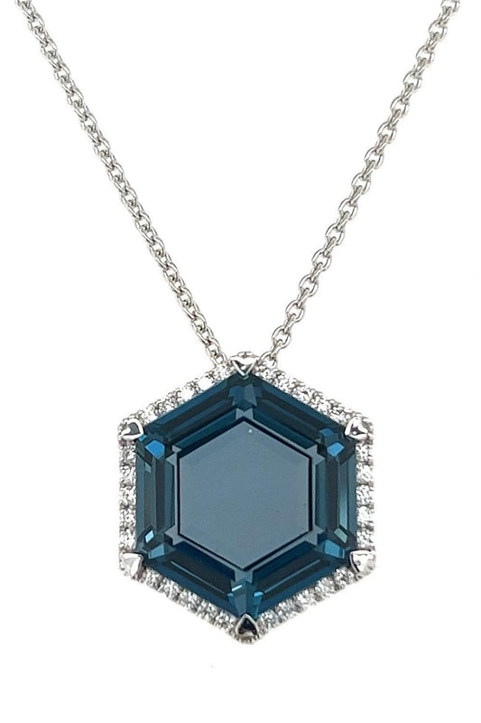 London Blue topaz Hexagon Necklace-WHITE GOLD-JEWELRYFINE JEWELNECKLACE O-LISA NIK