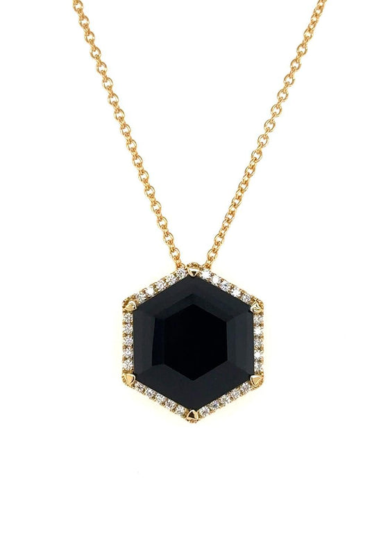 Diamond Black Onyx Hexagon Necklace-YELLOW GOLD-JEWELRYFINE JEWELNECKLACE O-LISA NIK