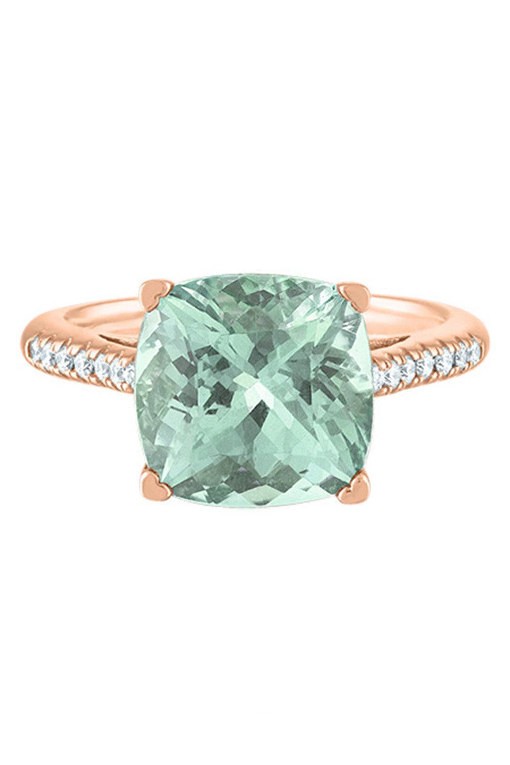Diamond Green Quartz Cushion Ring-ROEGOLD-5.75-JEWELRYFINE JEWELRING-LISA NIK