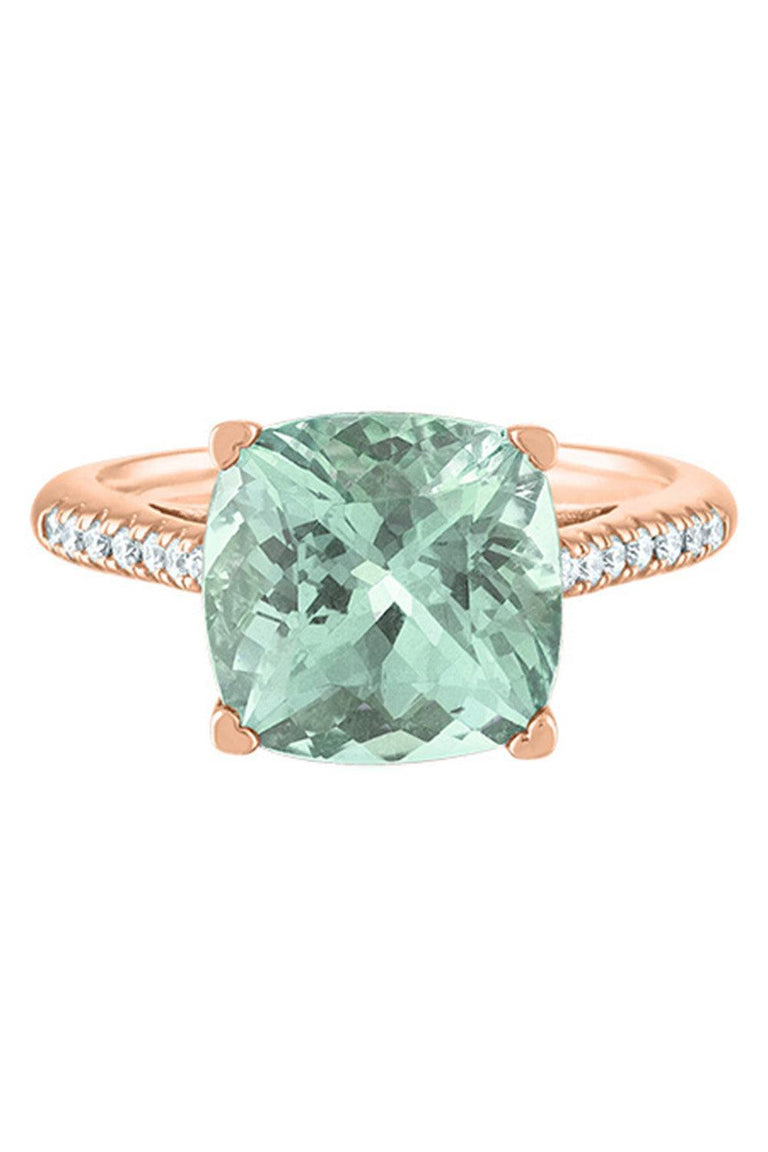 Diamond Green Quartz Cushion Ring