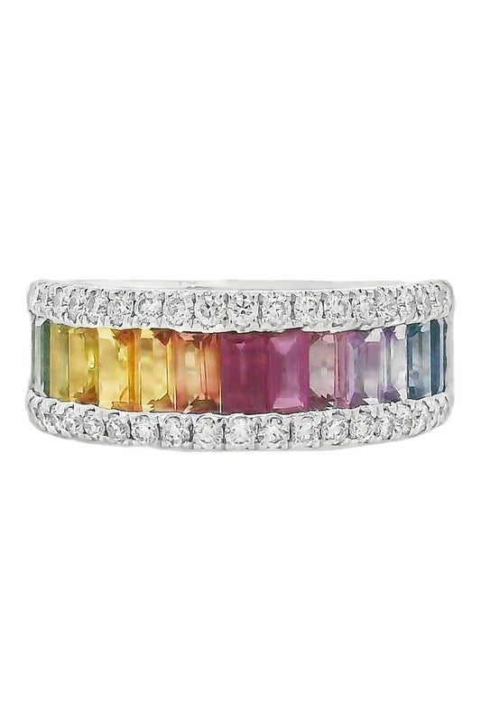 Rainbow Sapphire Diamond Band Ring-WHITE GOLD-5.5-JEWELRYFINE JEWELRING-LISA NIK