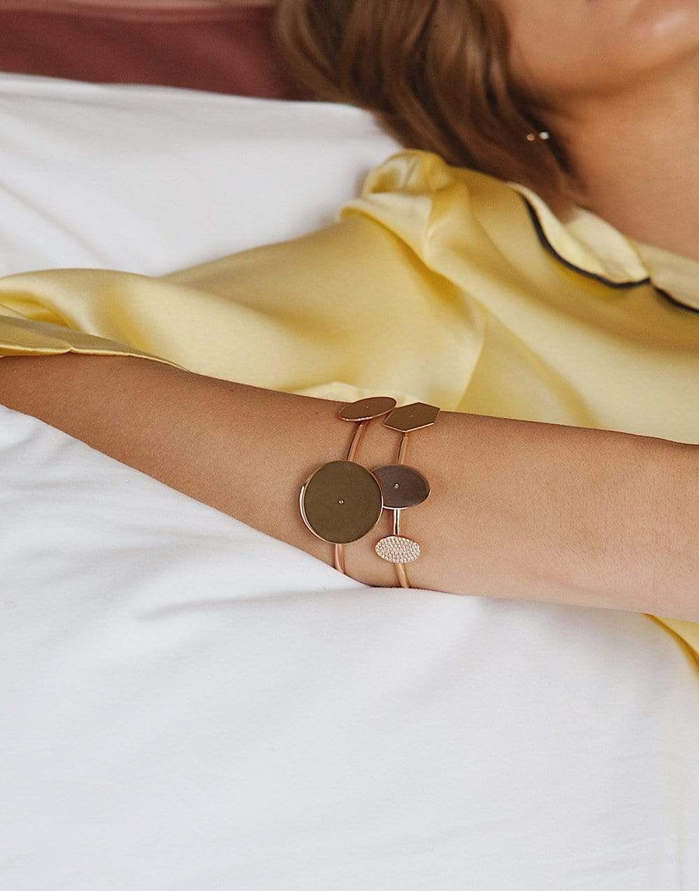 LITO-Gold Disc Cuff Bracelet-ROSE GOLD