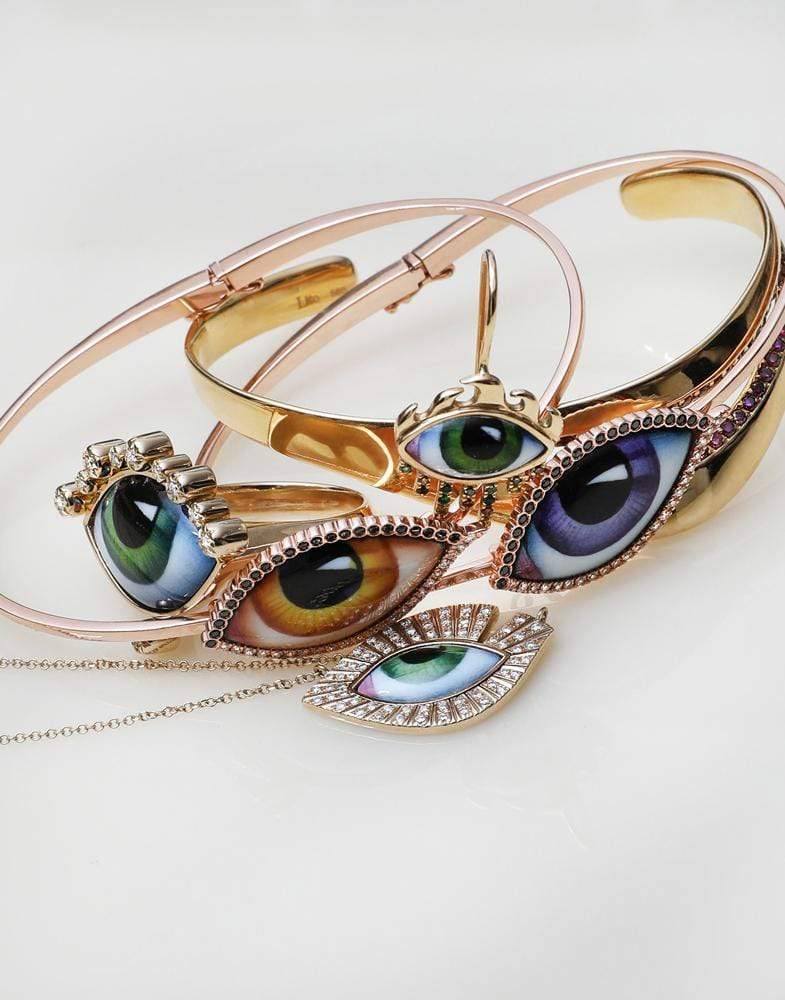 LITO-Grand Vert Green Eye Diamond Bangle-YELLOW GOLD