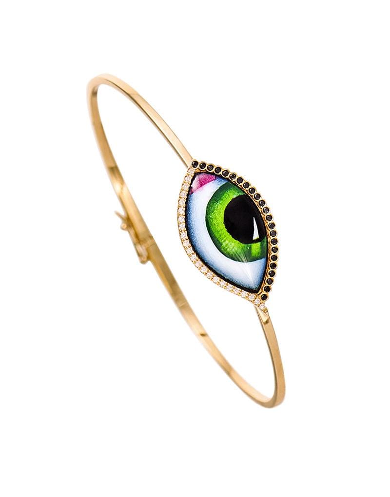 LITO-Grand Vert Green Eye Diamond Bangle-YELLOW GOLD