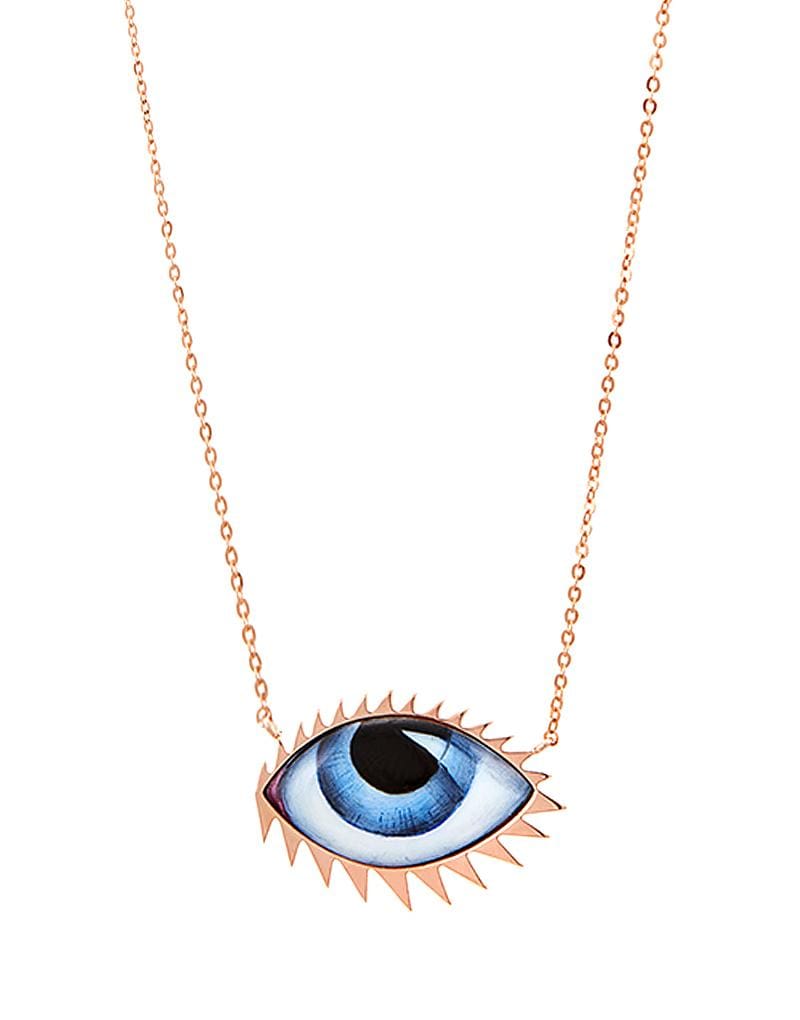 LITO-Apollo 13 Grand Bleu Enamel Eye Necklace-ROSE GOLD
