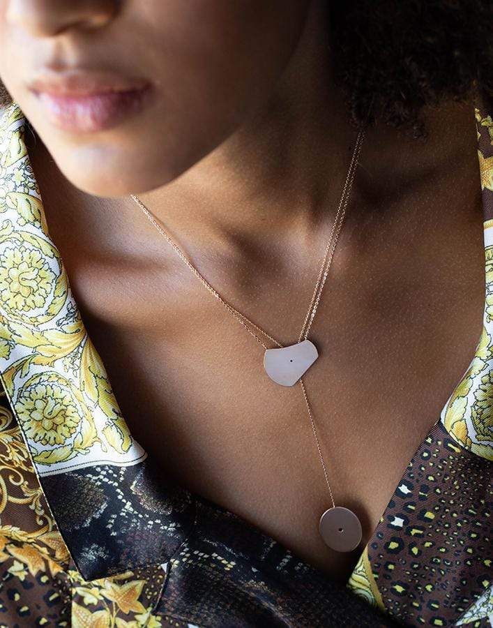 LITO-Ellipse Gold Disc Drop Pendant Necklace-ROSE GOLD