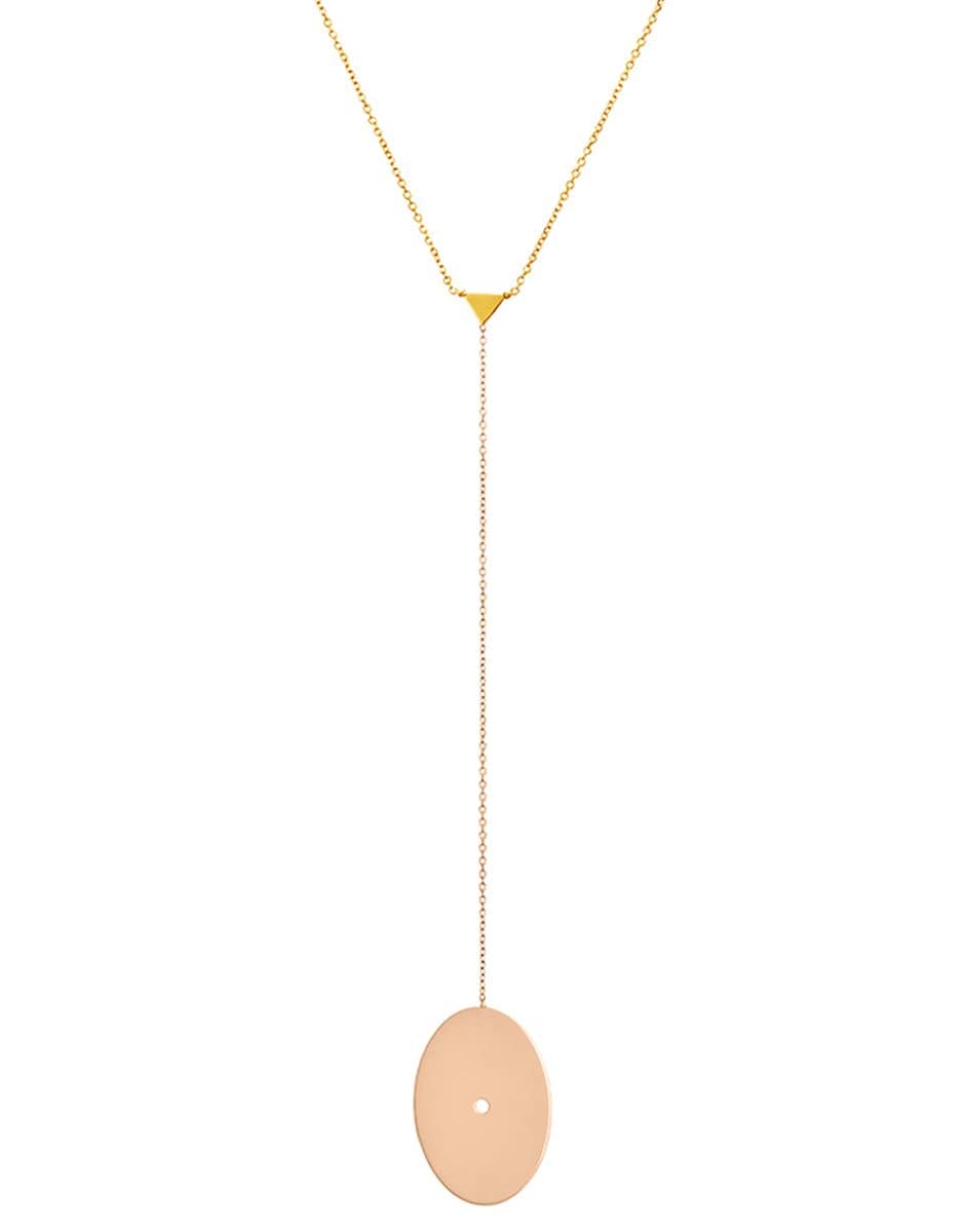 LITO-Ellipse Gold Disc Drop Pendant Necklace-ROSE GOLD