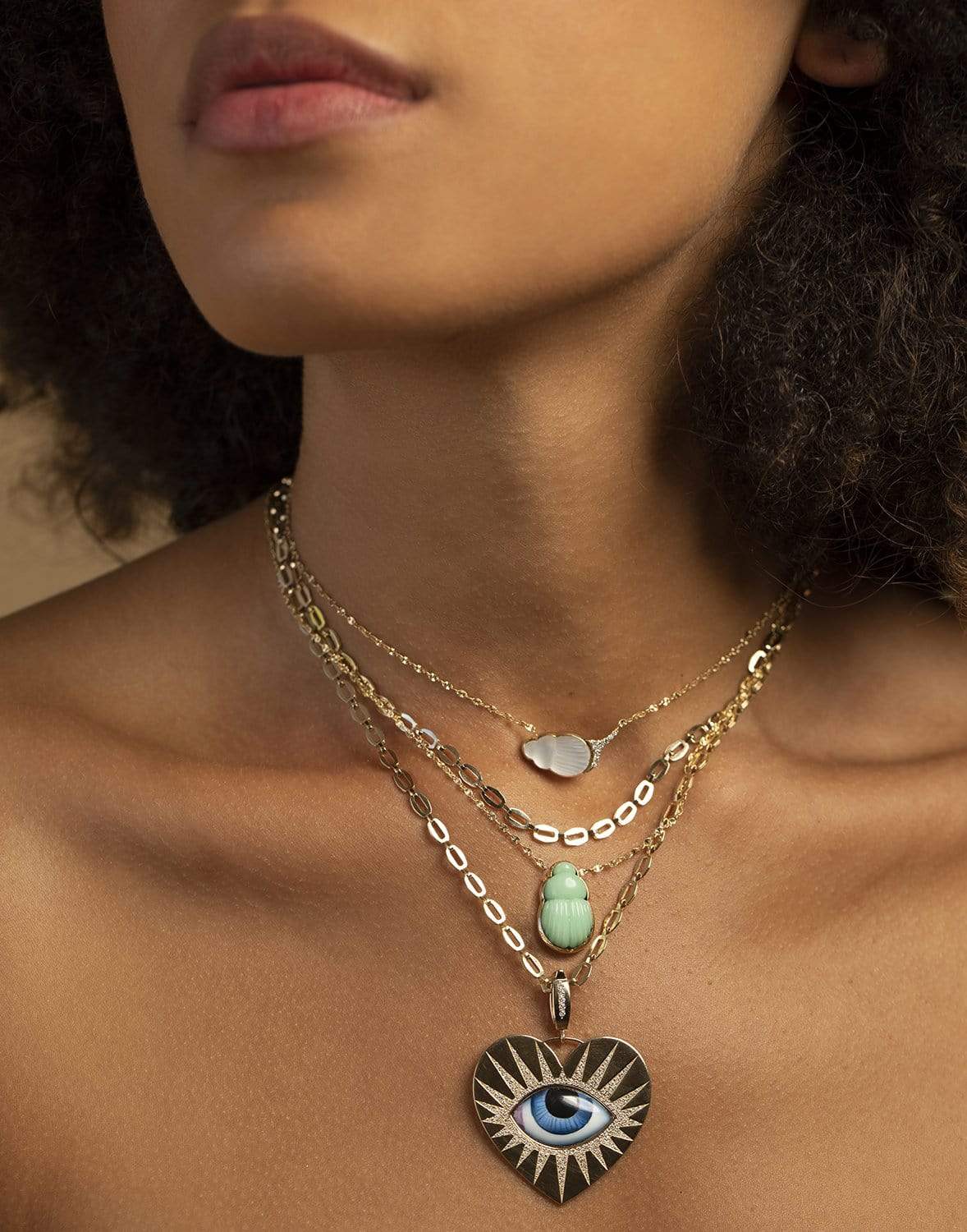 LITO-Chiara Mother of Pearl Scarab Necklace-YELLOW GOLD