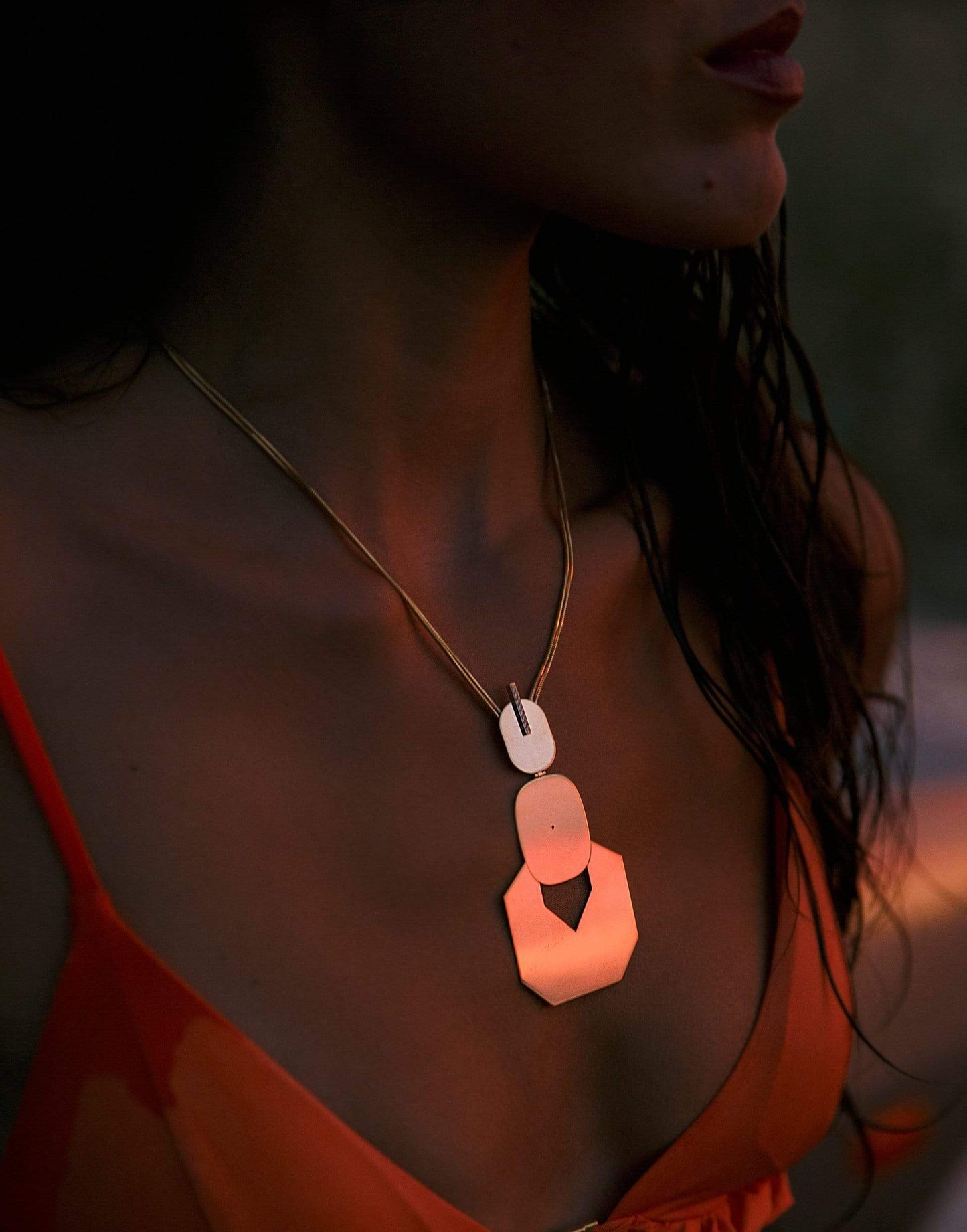 LITO-Gold Square And Hexagon Pendant Necklace-YELLOW GOLD