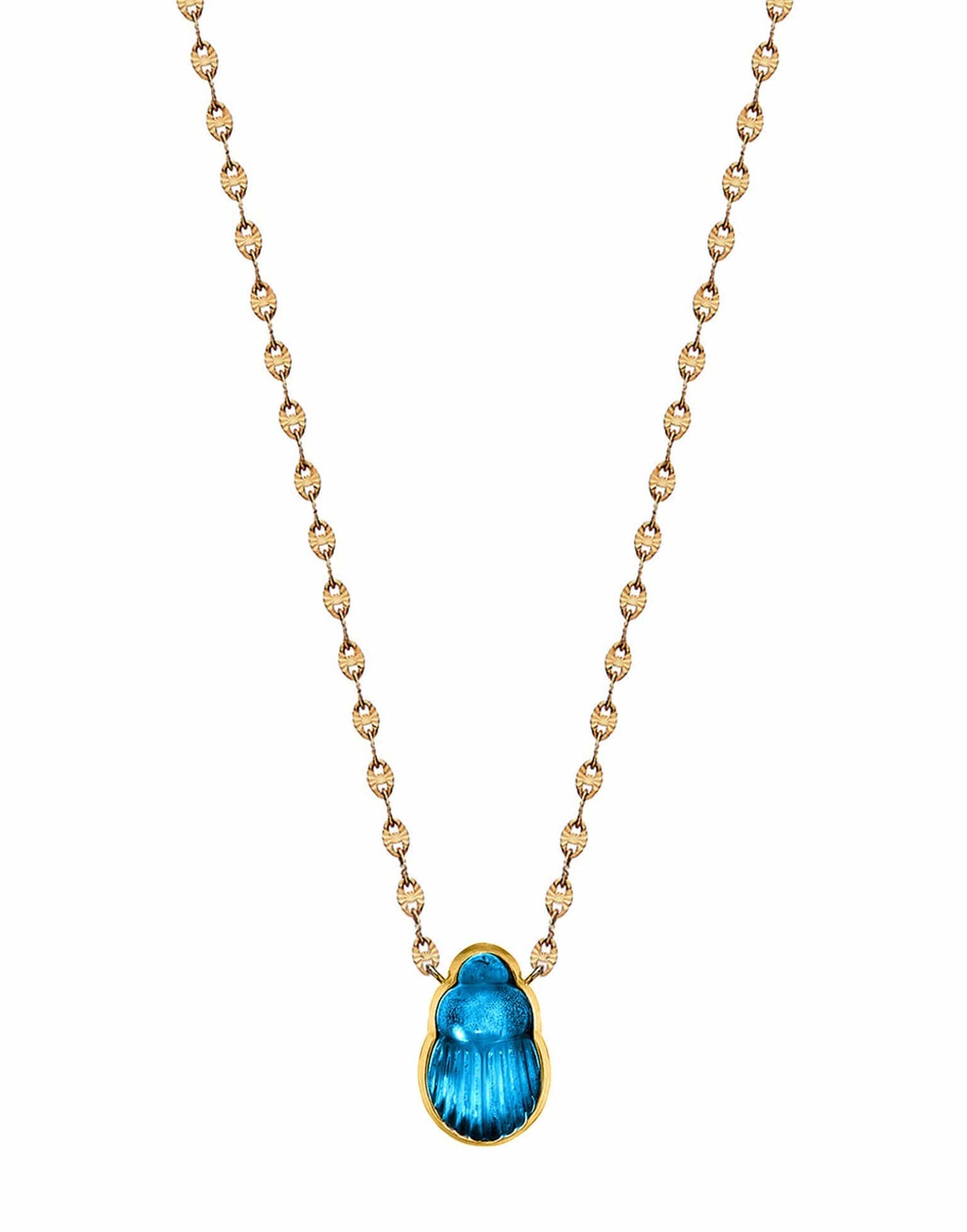 LITO-Large Sienna Blue Chalcedony Scarab Necklace-YELLOW GOLD