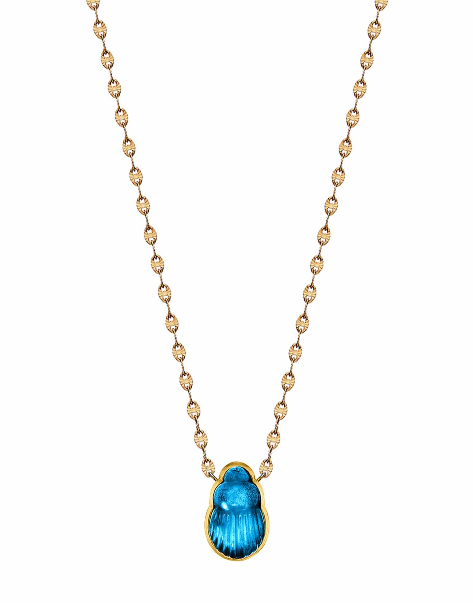 LITO-Large Sienna Blue Chalcedony Scarab Necklace-YELLOW GOLD