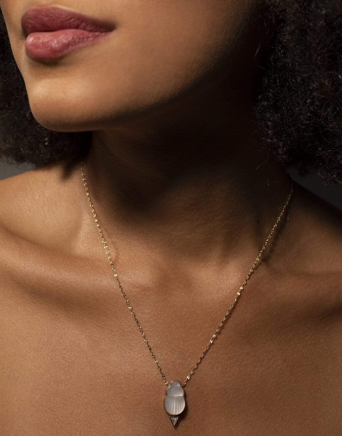 LITO-Mother of Pearl Scarab Pendant Necklace-YELLOW GOLD