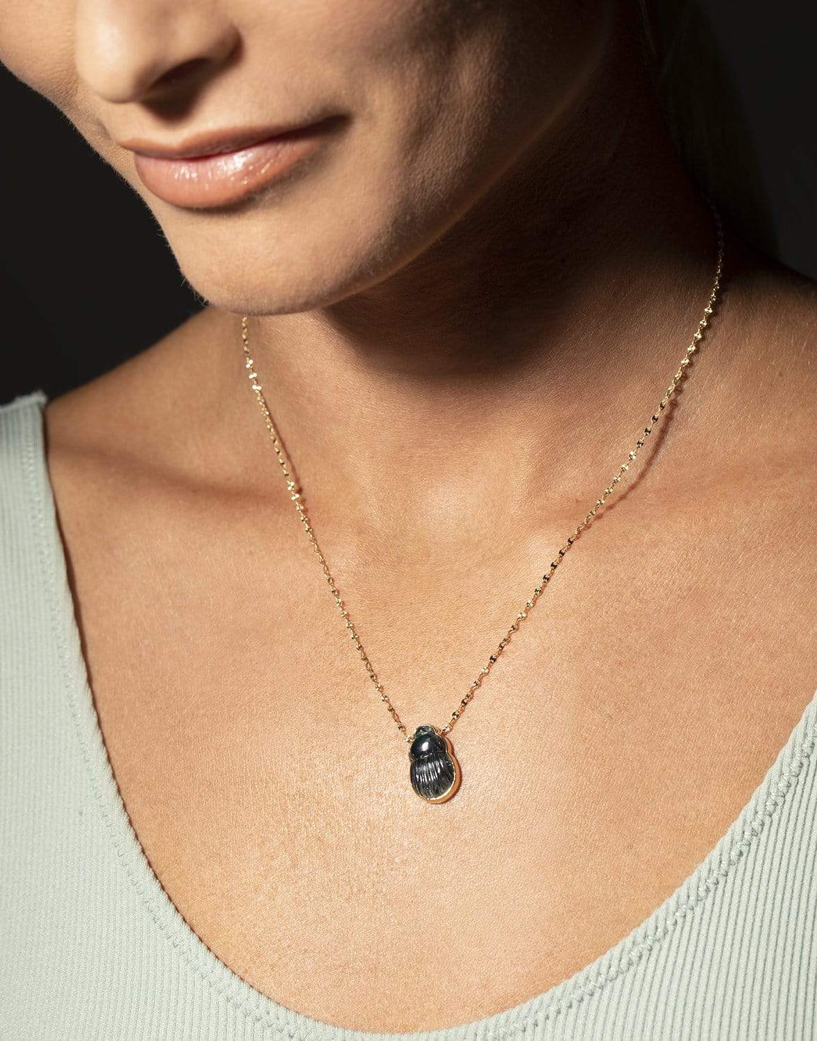 LITO-Sienne Green Labradorite Scarab Necklace-YELLOW GOLD