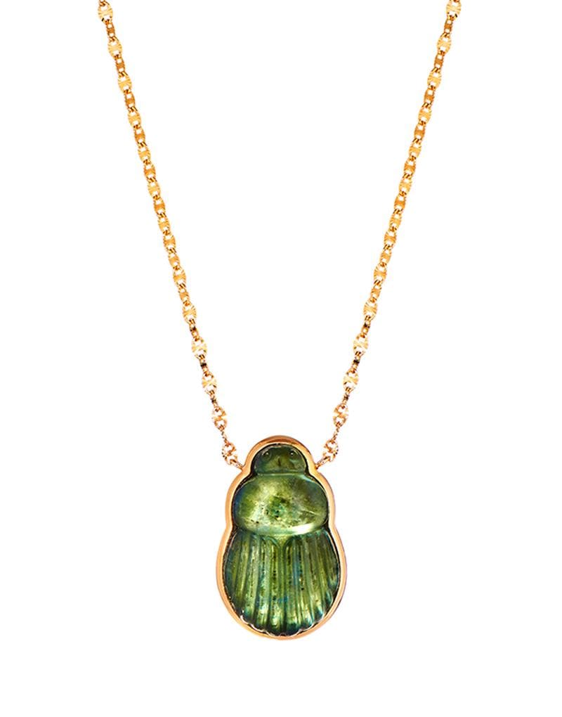 LITO-Sienne Green Labradorite Scarab Necklace-YELLOW GOLD