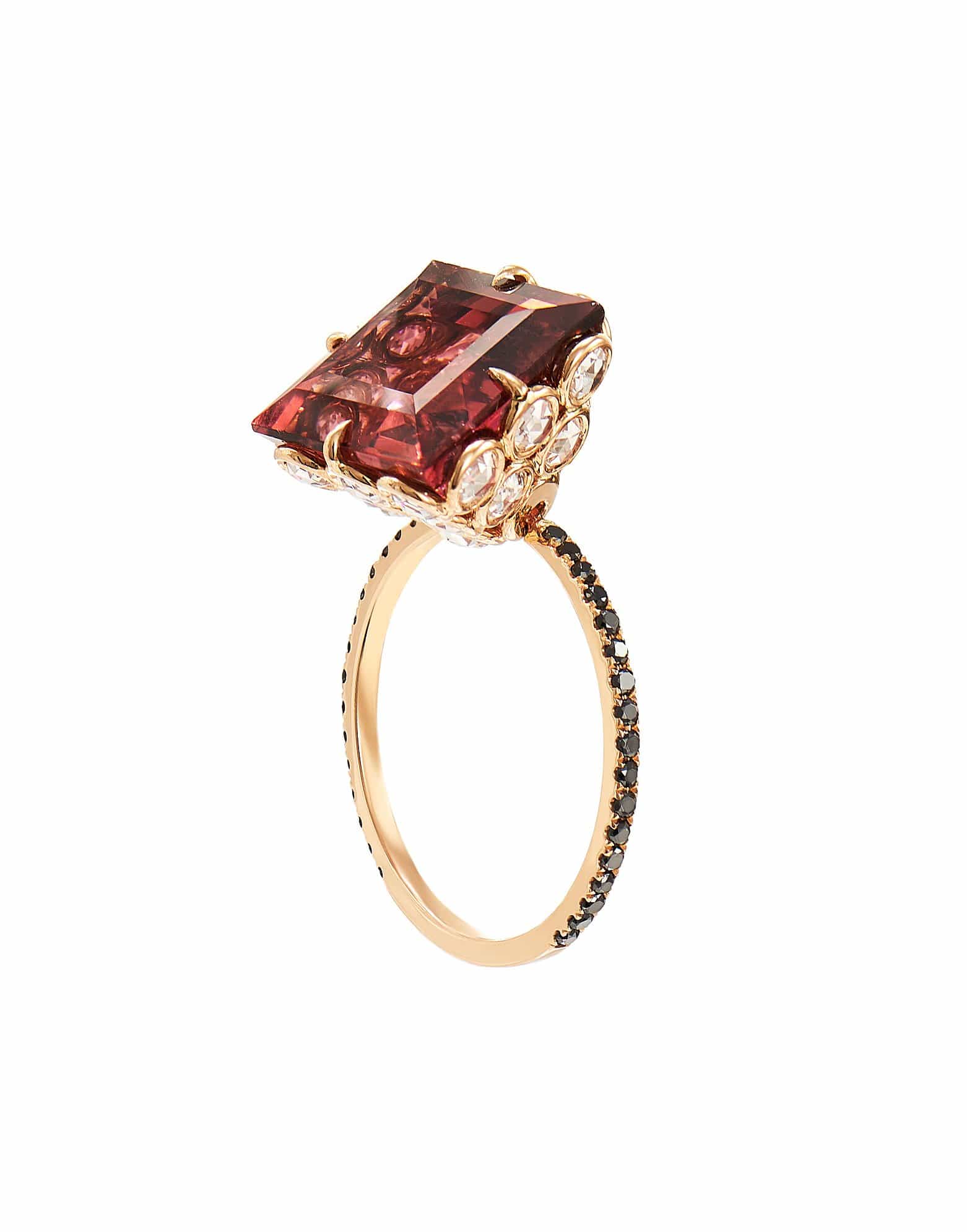 LITO-Square Cut Tourmaline and Diamond Ring-ROSE GOLD