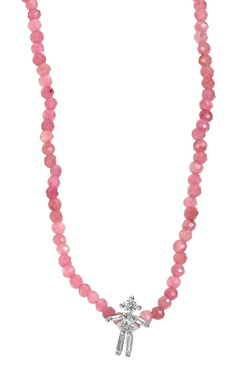 LITTLE ONES-Baguette Diamond Rose Tourmaline Bracelet-WHITE GOLD
