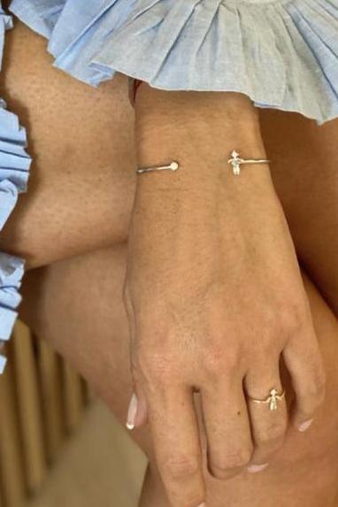 LITTLE ONES-Baguette Diamond White Gold Girl Bangle-WHITE GOLD