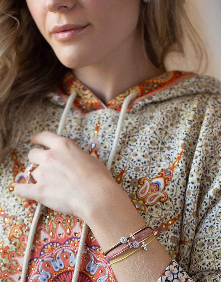 LITTLE ONES-Diamond Girl On Yellow Cord Bracelet-WHITE GOLD