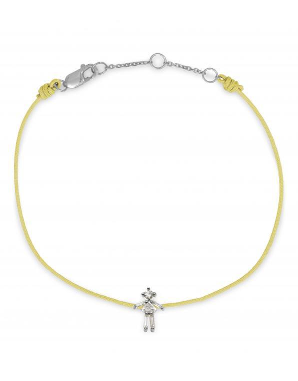 LITTLE ONES-Diamond Girl On Yellow Cord Bracelet-WHITE GOLD