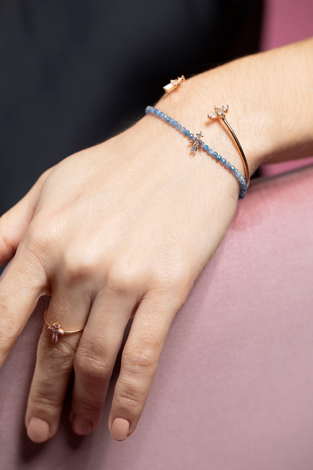 LITTLE ONES-Baguette Diamond Cyanite Bead Boy Bracelet-YELLOW GOLD