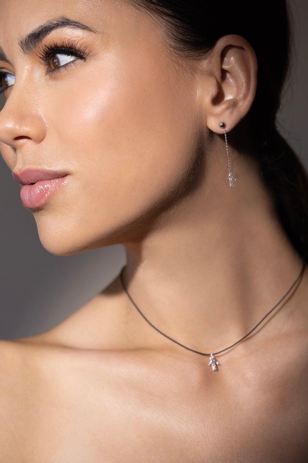 LITTLE ONES-Baguette Diamond White Gold Boy Earring-WHITE GOLD