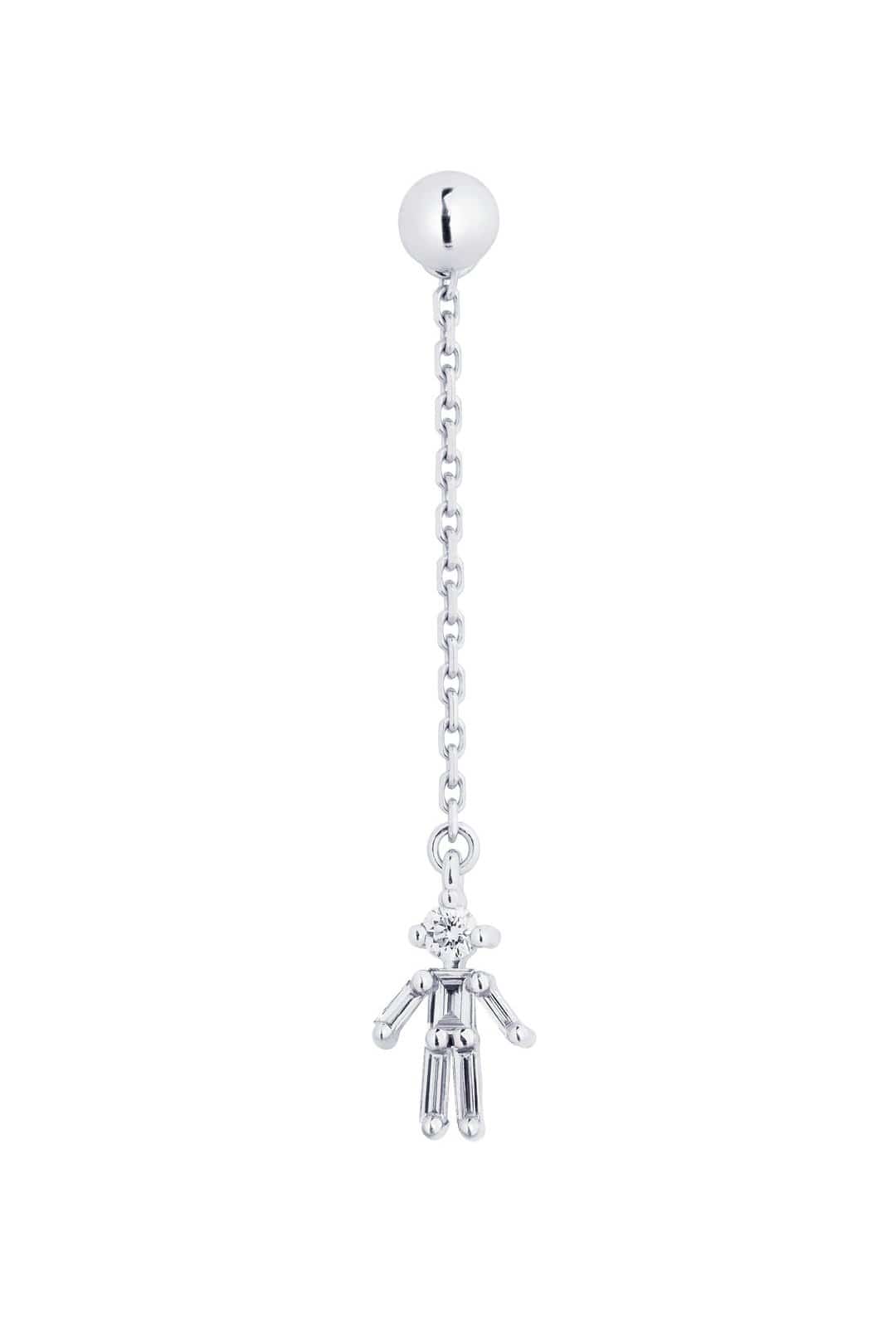 LITTLE ONES-Baguette Diamond White Gold Boy Earring-WHITE GOLD
