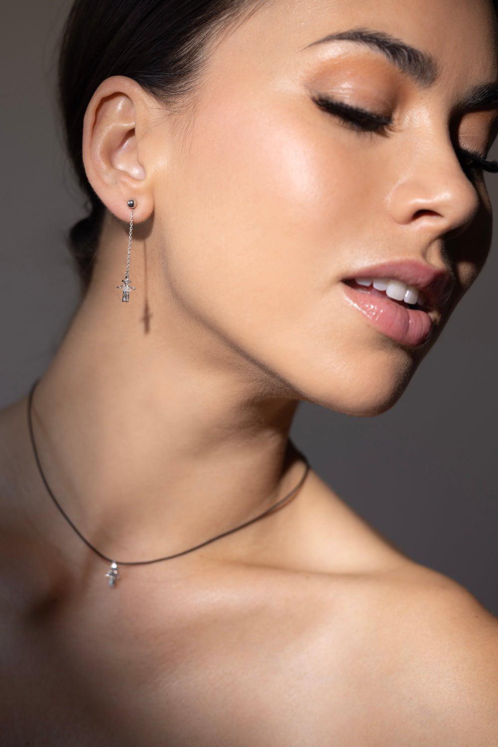 LITTLE ONES-Baguette Diamond White Gold Girl Earring-WHITE GOLD