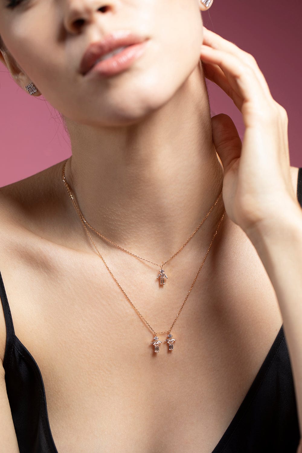 LITTLE ONES-Rose Gold Baguette Diamond Boy Necklace-ROSE GOLD